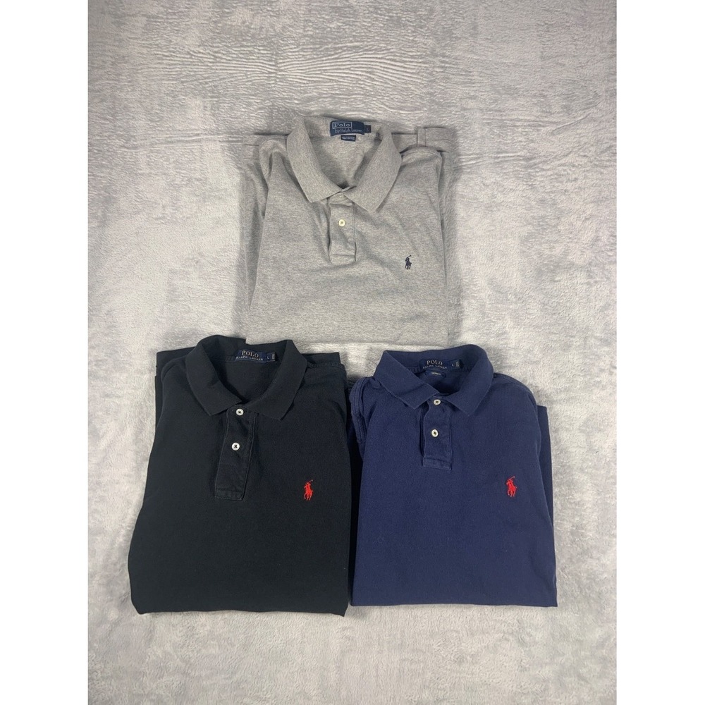 Polo Ralph Lauren Custom Fit Shirts Lot of 3 Mens L Gray Navy Black Cotton